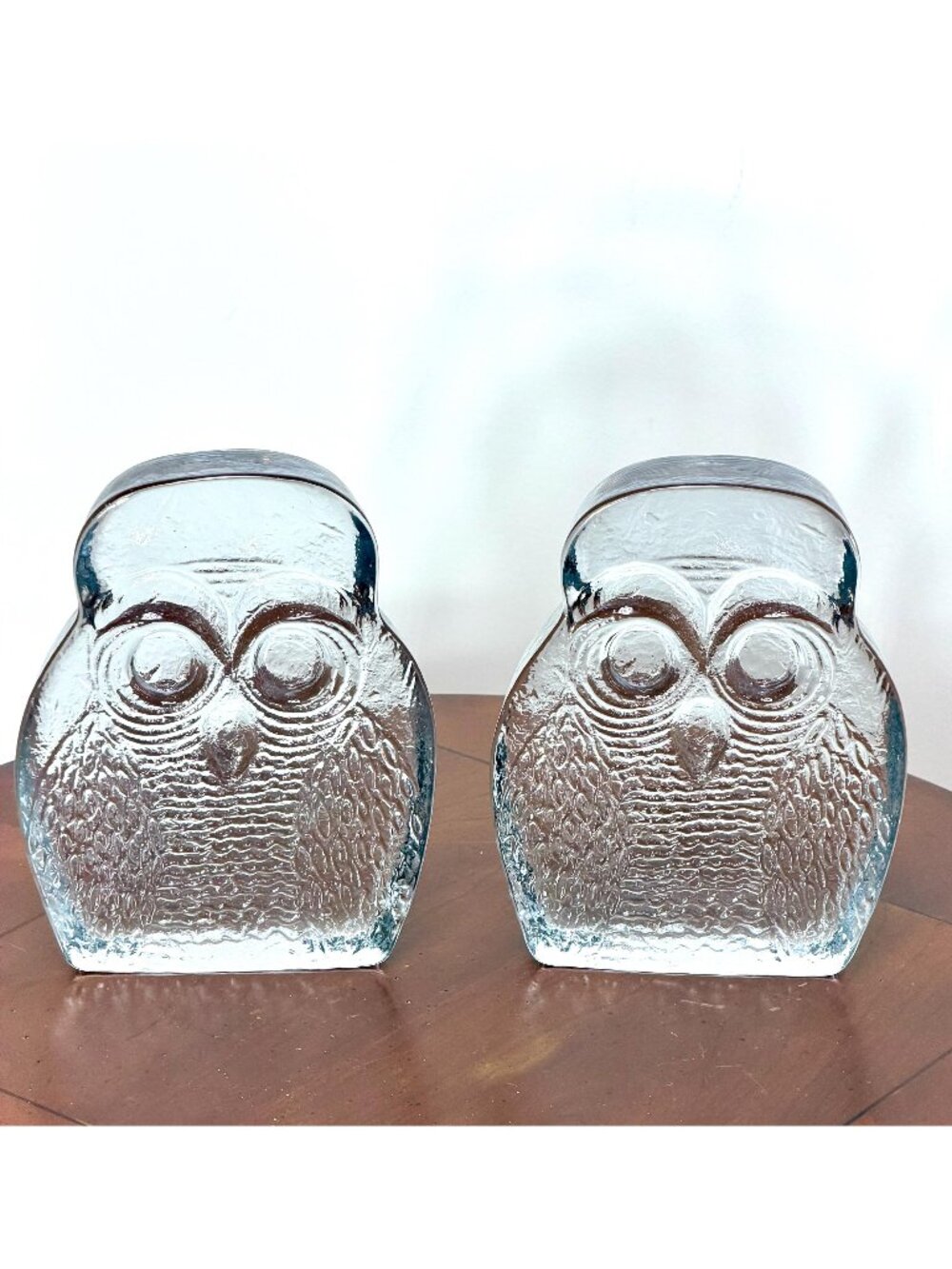 Large Blenko art glass owl bookends by Joel Myers #6813